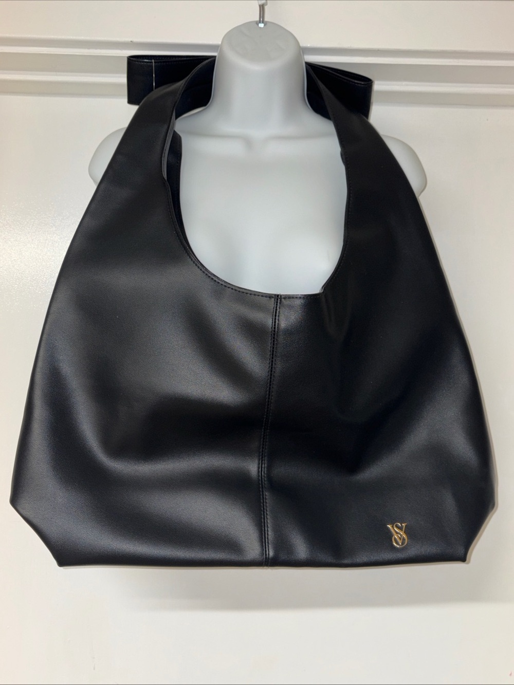 Victoria's Secret Black Shoulder Hobo with Gold Logo Accent- New